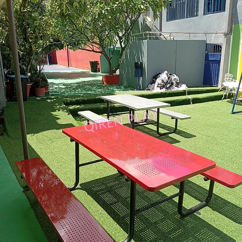 Modern Outdoor commercial metal picnic table bench garden furniture steel dining table outside patio cafe table