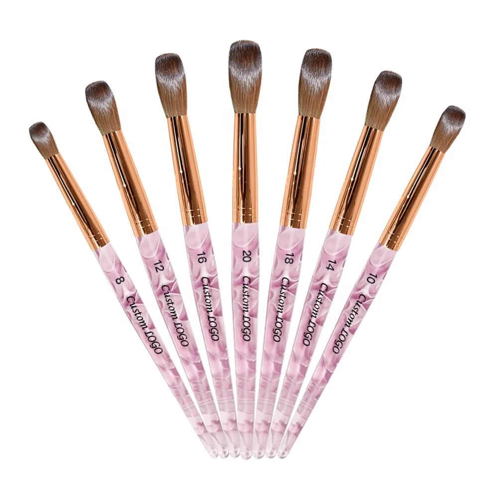 Purple Marble Acrylic Nail Brush 100% Kolinsky Hair Oval Pinched Custom Nail Brush Box Different Sizes  for Acrylic Powder