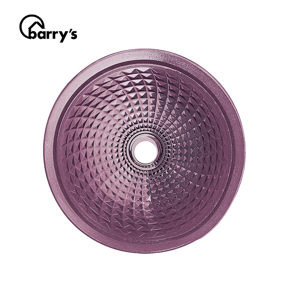Top quality purple clear transparent tempered glass bathroom round sink basin