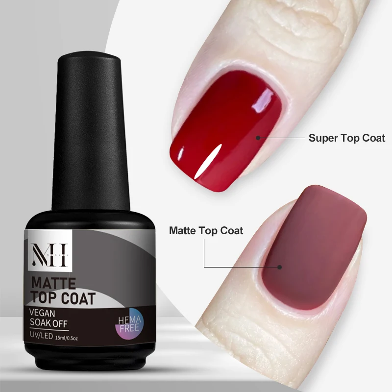 MH Wholesale Oem odm Custom No Wipe Hema Free Super Crystal Top Coat Gel Nail Polish Top Coat Base Coat nail arts varnish