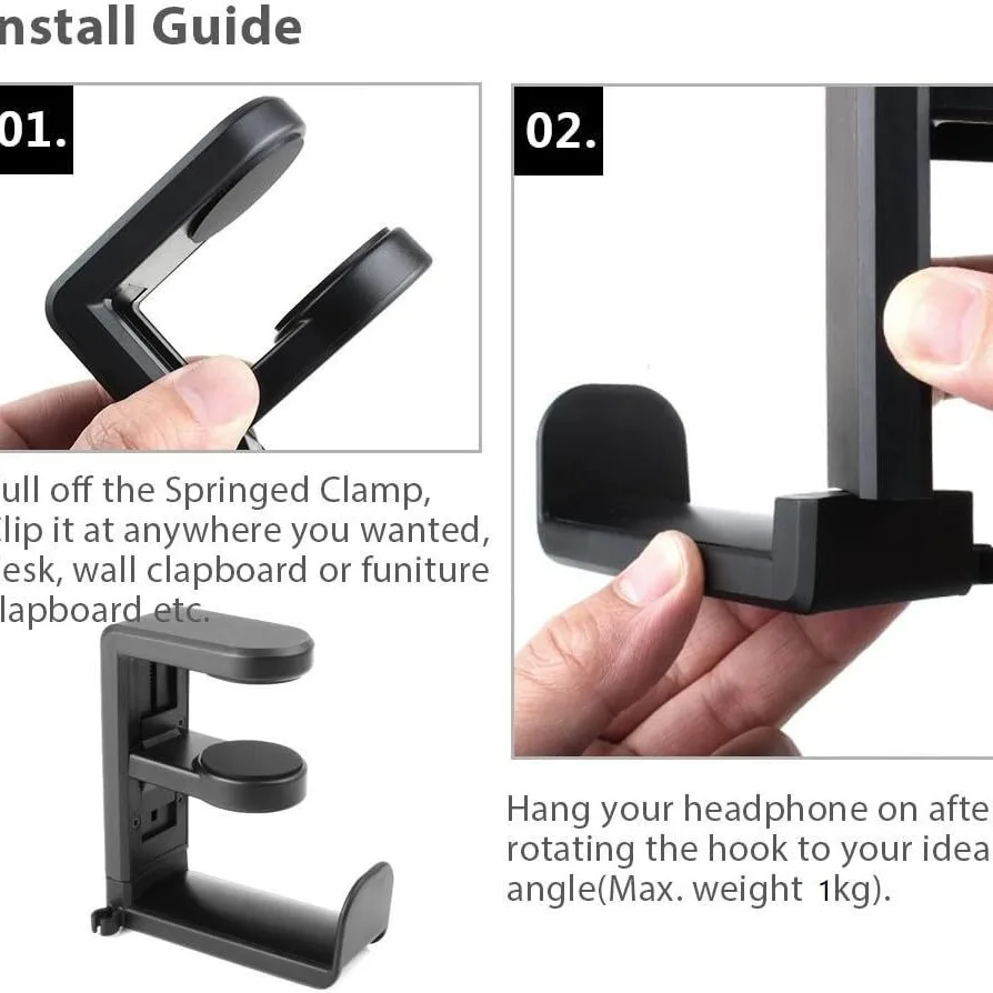 Storage Rack Adjustable Black Aluminum clamp Headphone Gamepad Hanger Under Desk Headset Holder