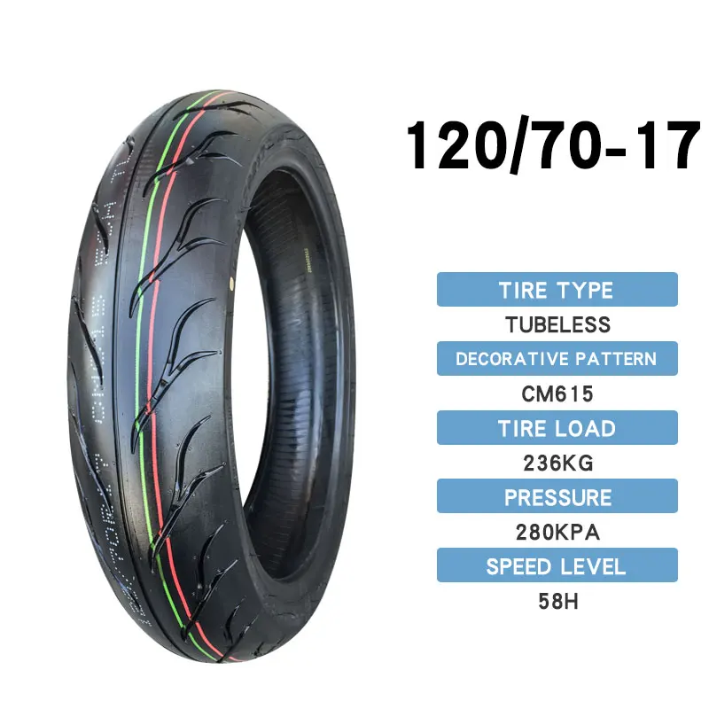 
120/70-17 CM615 TUBELESS Semi hot melt Good Quality llanta de moto wholesaler Motocross Tyre 
