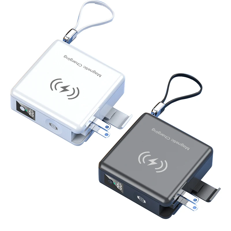 6 in 1 Wireless travel power bank Portable Fast Charger 15000mAh Built-in Cables AC plug LED Display External Battery Pack