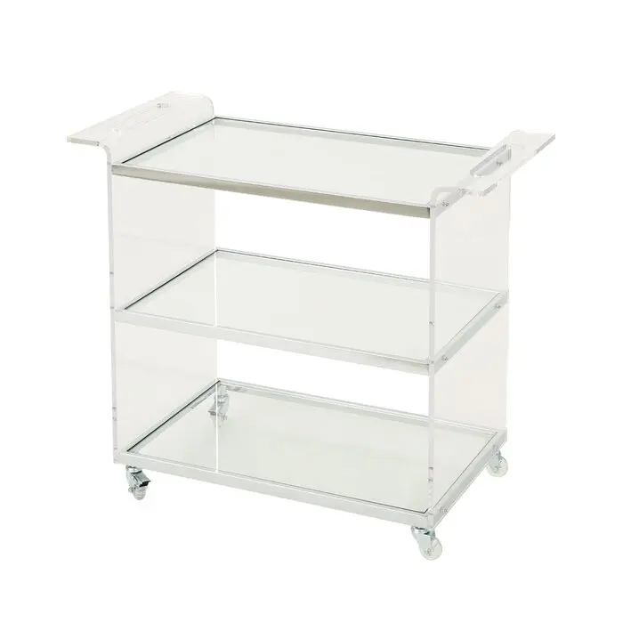 Easy Assembly Stainless Steel Kitchen Trolley Acrylic Mobile Cart With Glass Self