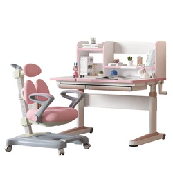 Kids Study Desk Drafting Table Ergonomic Multi Function Adjustable Child Table Computer Station with Book Shelf