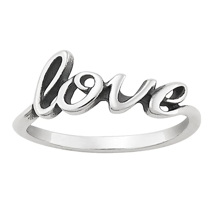 Couple 925 jewelry engagement ring band sterling silver love script ring