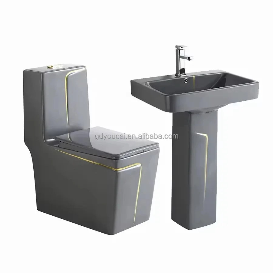 Luxurious ceramic lavabo bathroom Ceramic Sink Semi Black blue gray Color Wash pedestal Basin And Wall Mounted Sink
