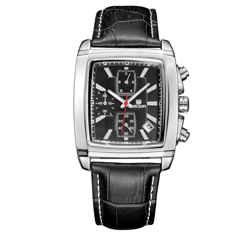 Relojes Hombre MEGIR 2028 Top Brand Luxury Chronograph Quartz Watches Men Military Leather Square Watch