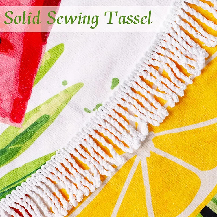 Trendy Watermelon Kiwi Print Fruit Oversize Round Thick Microfiber Beach Towel with Tassels