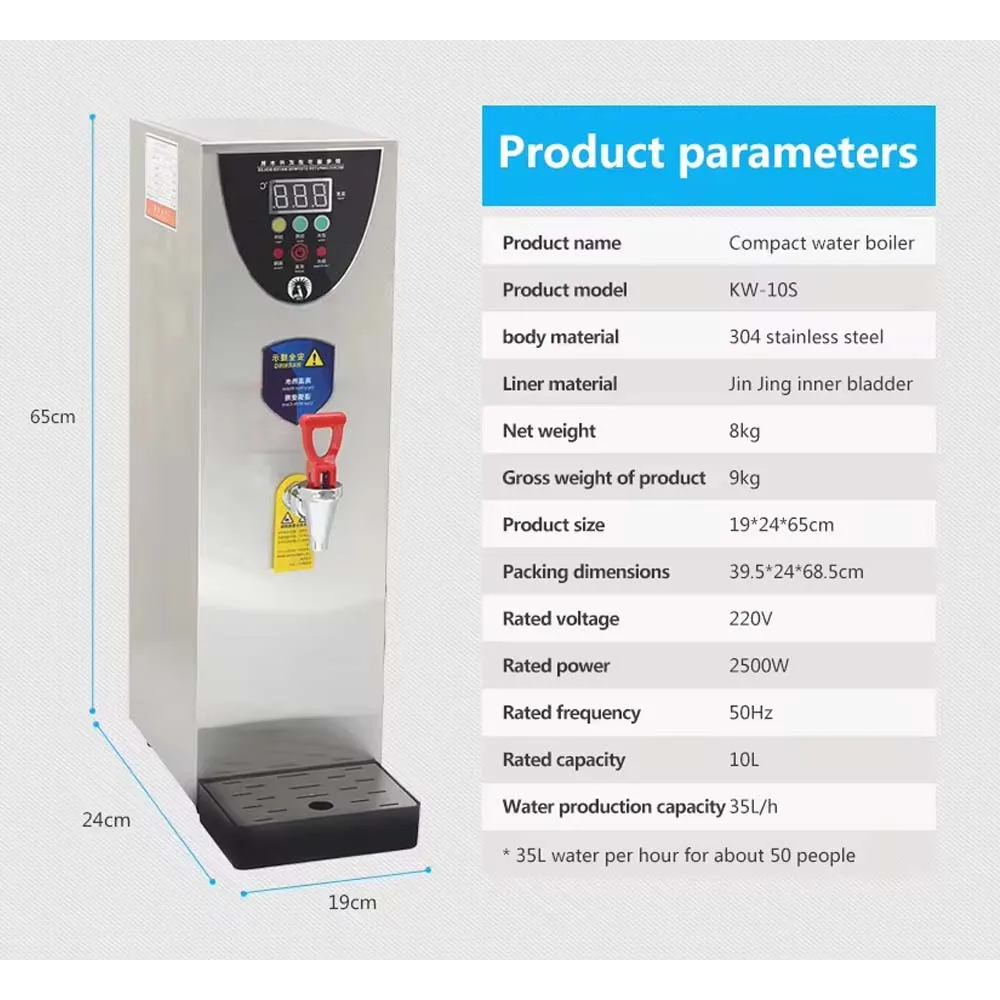 Xeoleo 10L Hot Water dispenser Commercial Hot Water machine 35L/H Stainless steel Water boiler for bubble tea shop 2500W