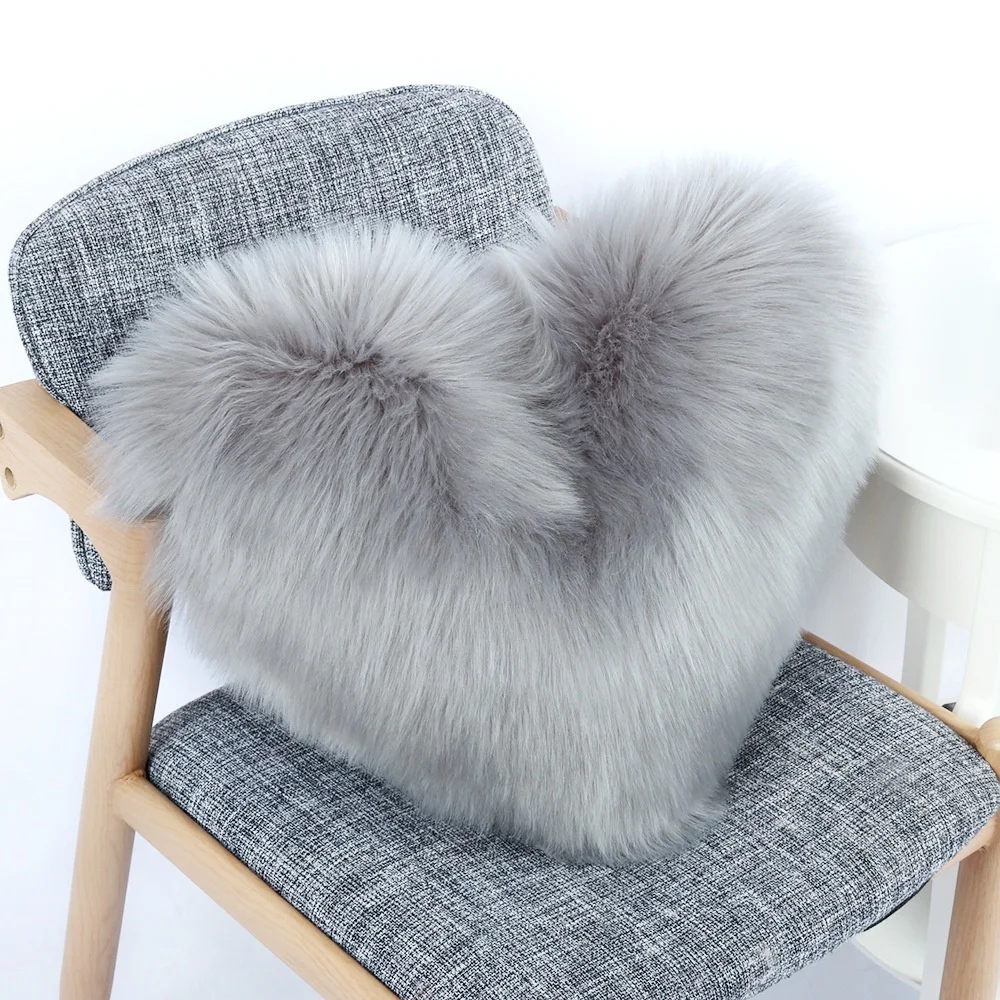 Heart Shaped Faux Wool Fur Decorative Pillows Case Fluffy Soft Plush Throw Pillow Covers Sofa Car Decor Shaggy Cushion Cover