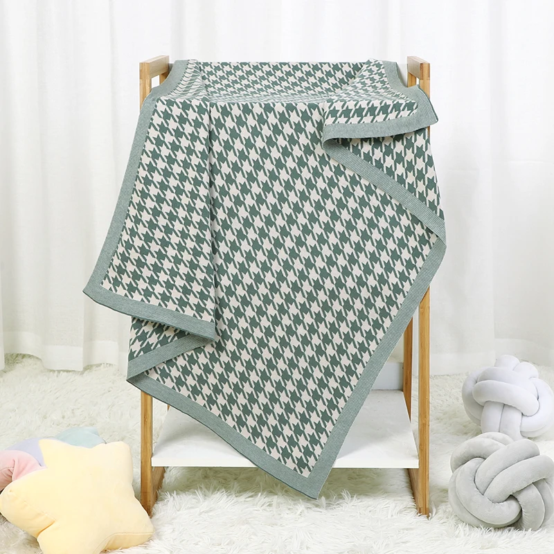 Baby Blanket Fashion Houndstooth Pattern Plaid Newborn Girl Stroller Wrap Swaddle Cotton Knit Infant Boy Bedding Sofa Soft Quilt