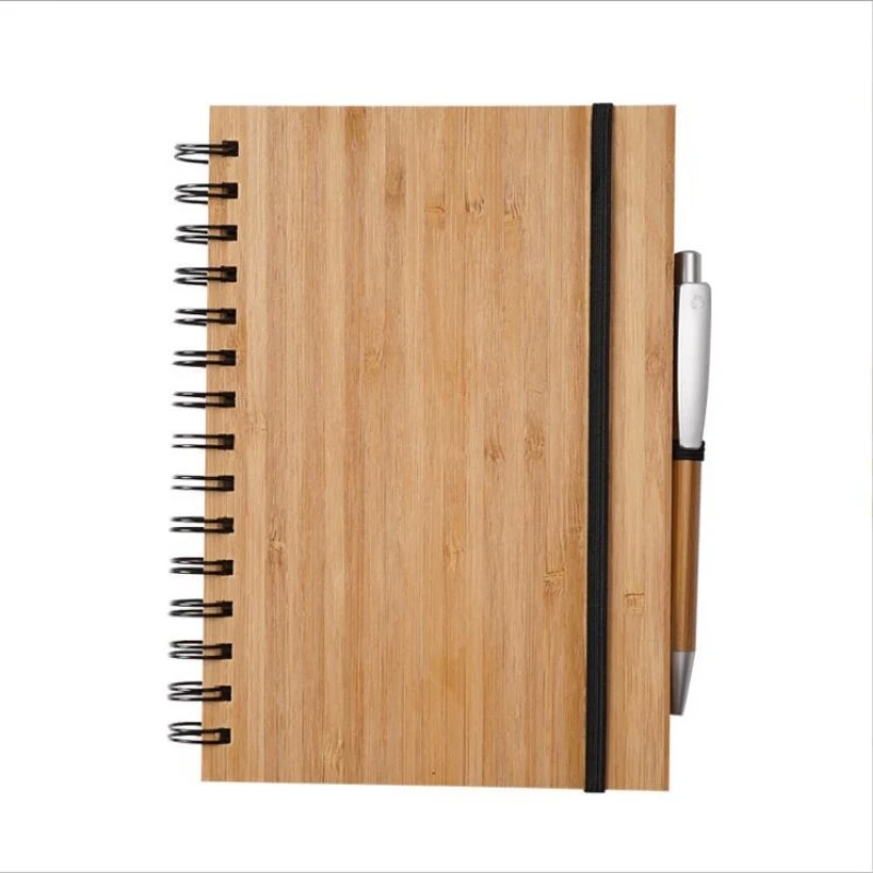 Wholesale Bamboo Cover Paper Notebook With Pen Creative Note Books Planner Manufacturer Wooded Notebook Custom Logo Promo Gift