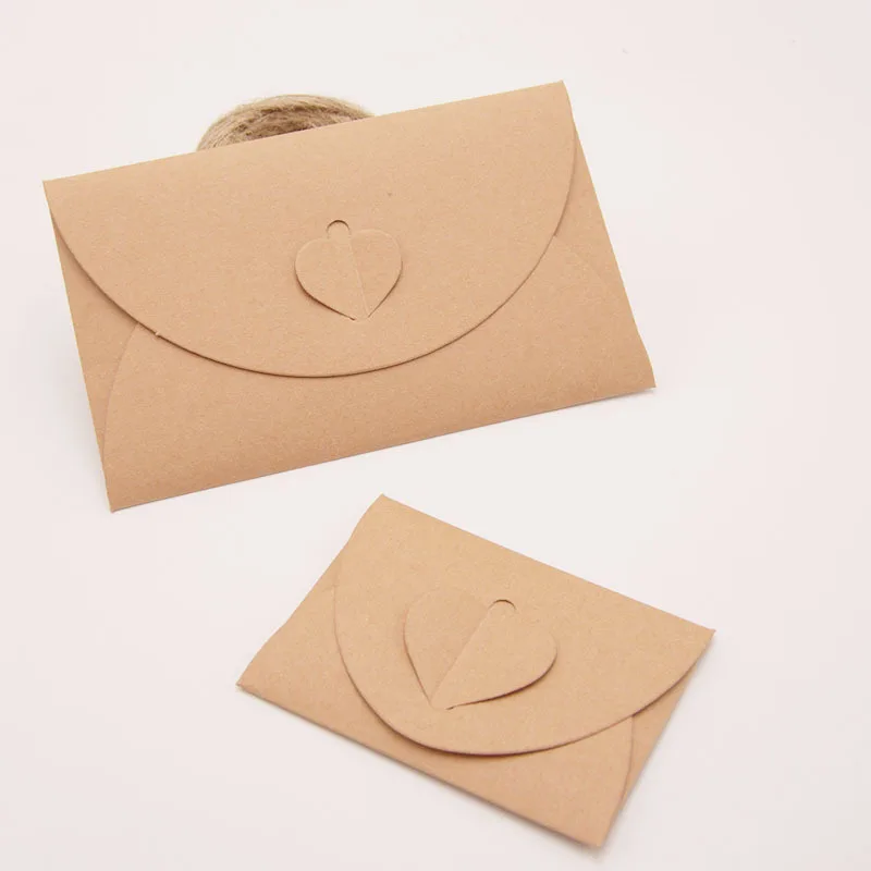 Classical White Black Brown Kraft Paper Mini  Window Envelopes Wedding Gift Invitation Envelope With Heart Closure