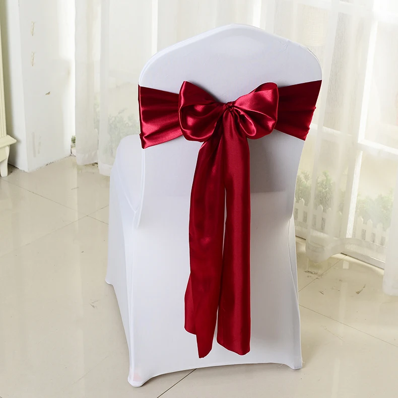 
Red Wine Wedding Hotel Celebration Chair Back Cover Decoration Ribbon 