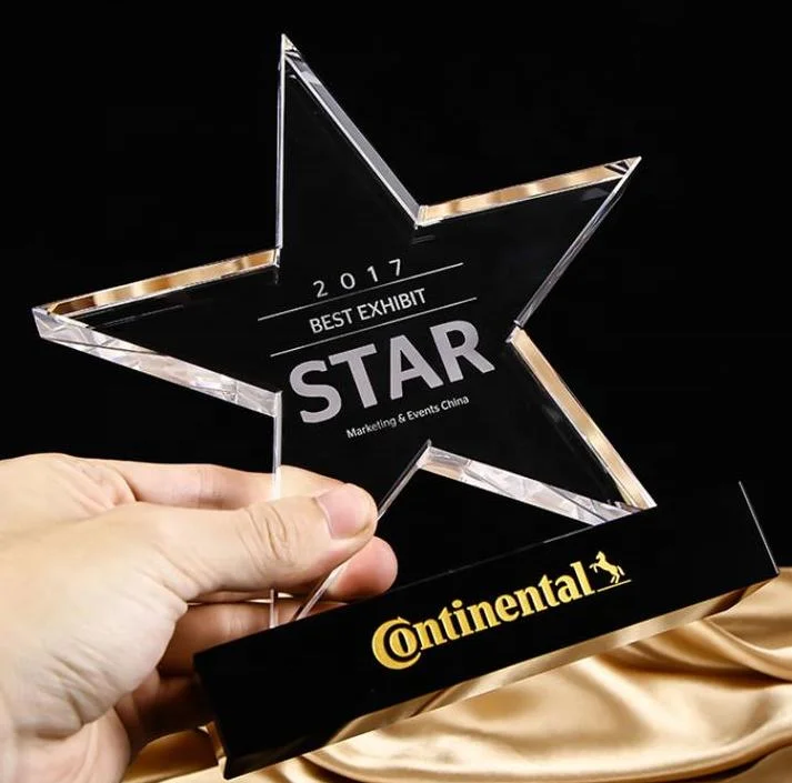 Dear Crystal High selling Star shaped Wholesale Popular  Crystal Trophy Award with black base For Company Celebration Gift