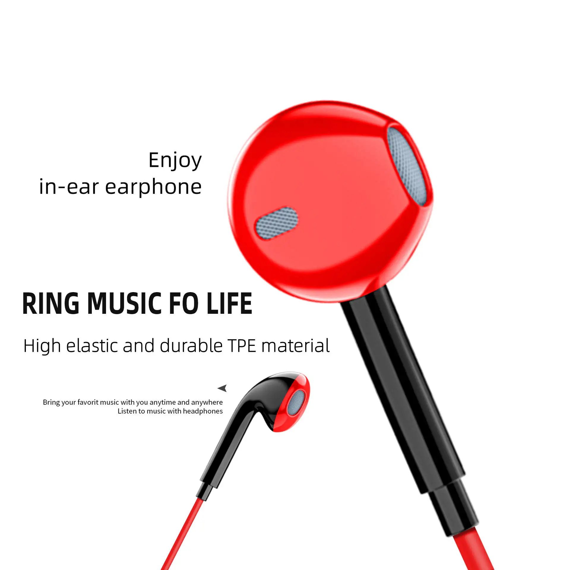 K102 TPE Music Sport 3.5 mm 3 in 1 Capacitive Wire Control with Microphone Stereo In-ear Wired Earphone