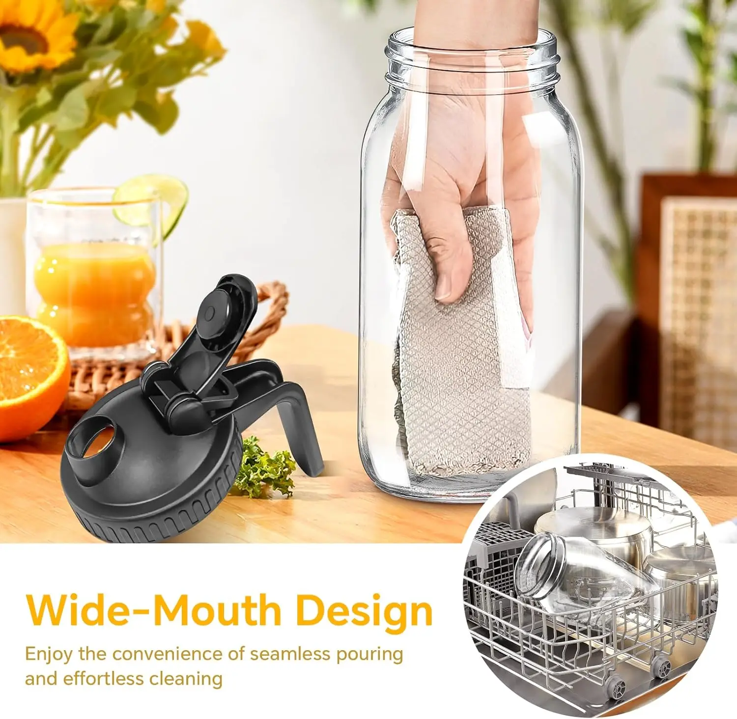 32 oz 64 oz Glass Double Handle Water Jug Wide Mouth Breast Milk Pitcher Fridge Container Mason Jar with Airtight Pour Spout Lid