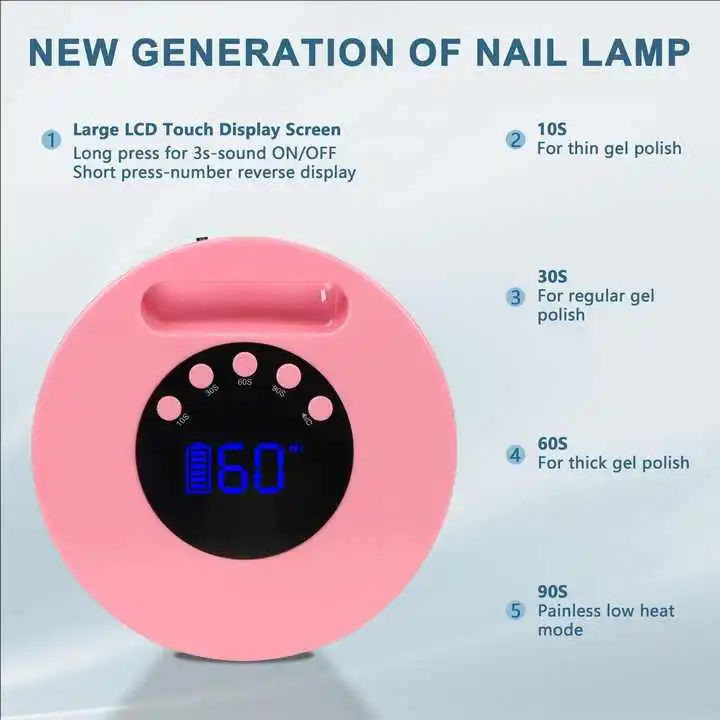 УФ Светодиодная лампа для ногтей 90 Вт перезаряжаемая Беспроводная сушилка гель лака 9600 мАч УФ-лампа с 4 таймерами и большим ЖК-дисплеем