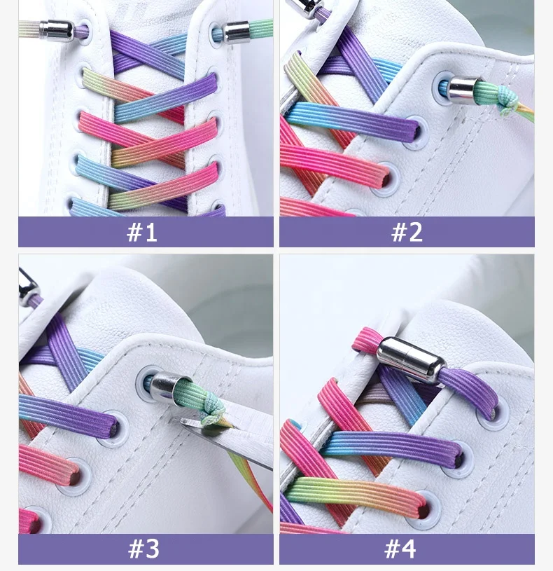 Wholesale custom hot selling colorful flat stretch elastic lazy no tie metal capsule shoelace easy shoe lace