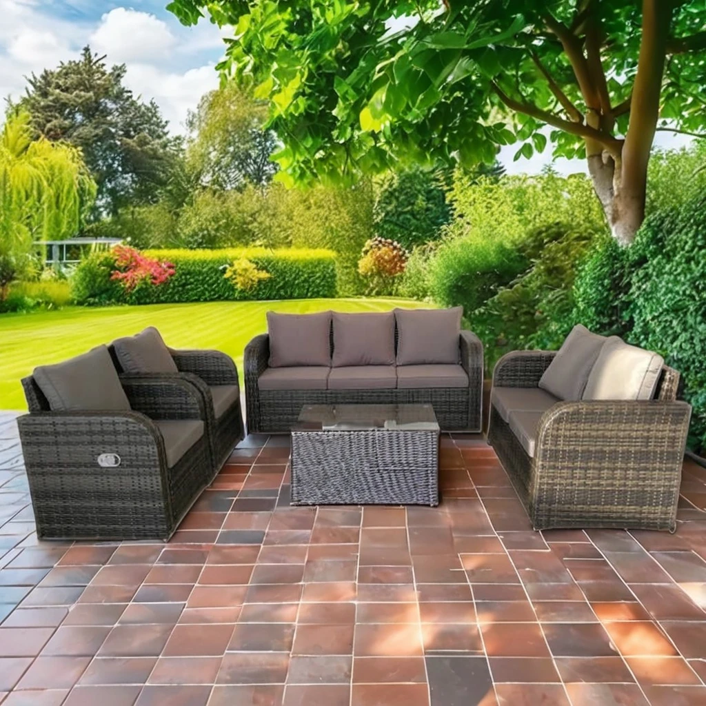 YOHO Modern Outdoor Furniture Waterproof PE Rattan Patio Garden Sofa with Recliner Chair Indoor Outdoor Conversation Furniture