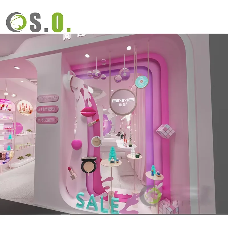 Beauty Retail Shop Store Counter Top Wooden  Makeup Cosmetic Shelf Cabinet Display Rack Stand