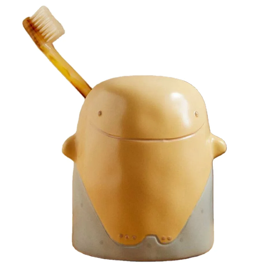 Аксессуары Salle De Bain, оптовая продажа, оригинальный декор, уникальный желтый милый дизайн для ванной комнаты, керамическая зубная паста и держатель для зубных щеток