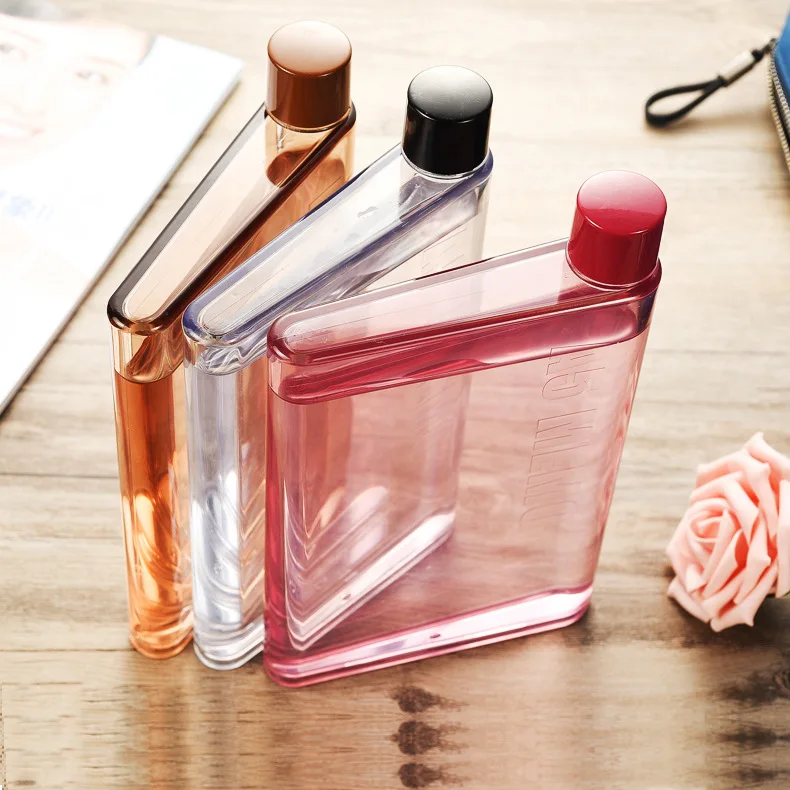 
Innovative products 2020 customize logo A5 420ml transparent notebook kettle Square Flat plastic Water Bottle 