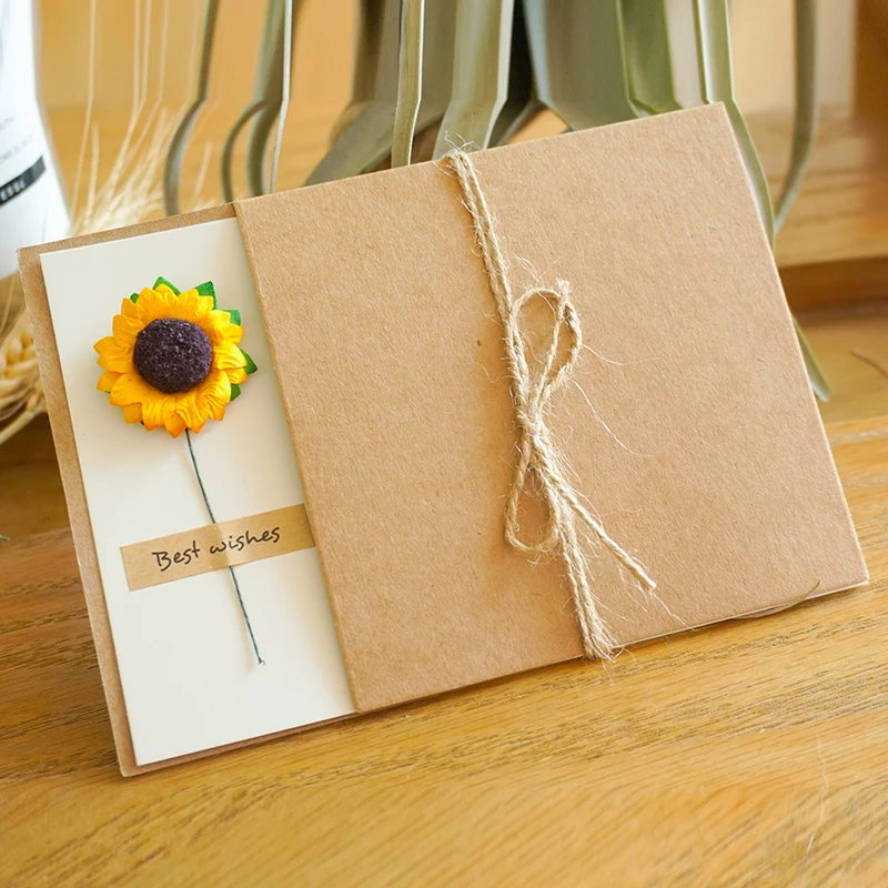 Customized Bulk Stock Beautiful Paper Flower Decorative Kraft Paper Thanksgiving thank you Greeting Card
