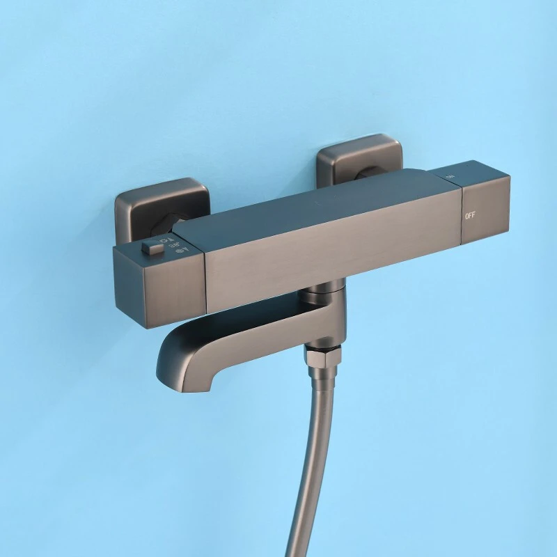 Hot Sell Square Thermostatic 2-Function Sliding Bar Brass Bathtub Faucet Gun Metal Grey Shower Set