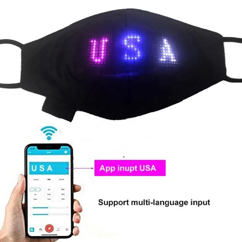 Волшебная маска защитный LED для искусственного дыхания многоразовые Респиратор освещенные матрица синий зуб App управление USB аккумуляторная батарея маски лица