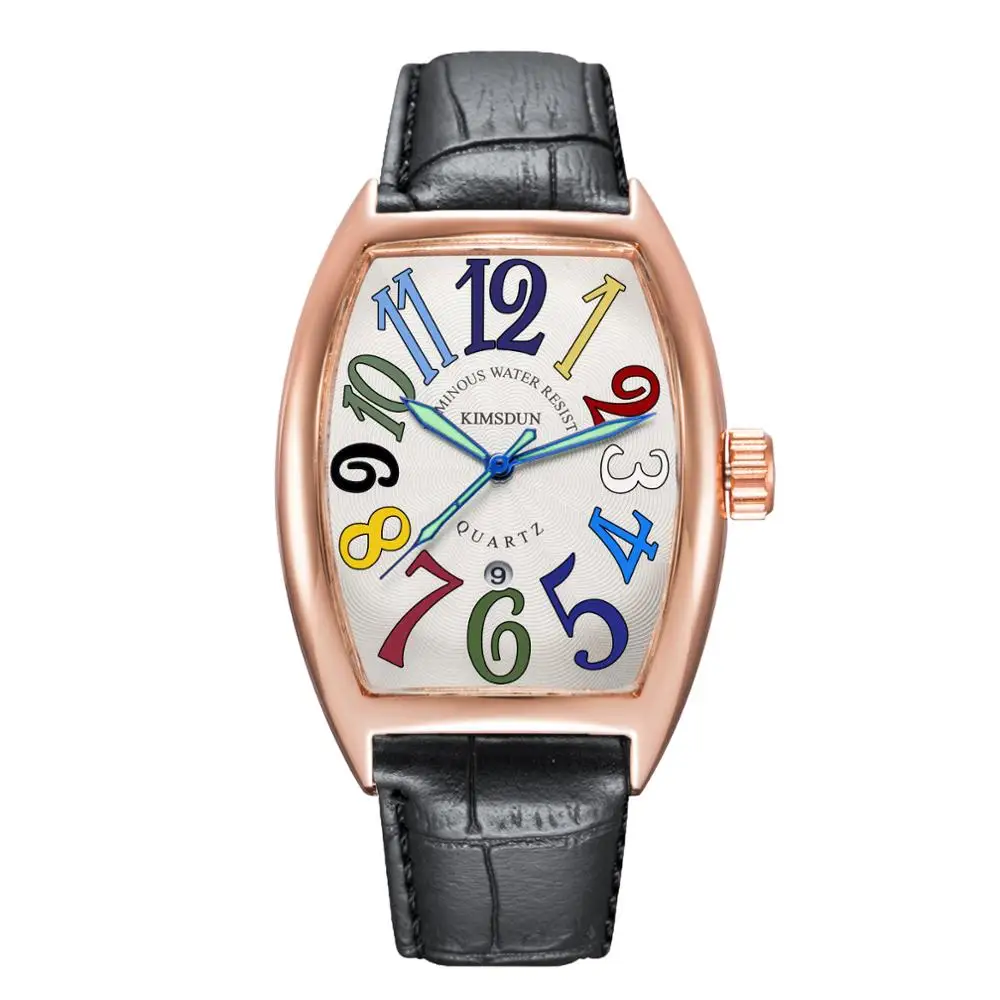 KIMSDUN Fashion Quartz Watch for Men Luxury Brand Waterproof Square Business Leather strap men Watches Wrist Watch for Men