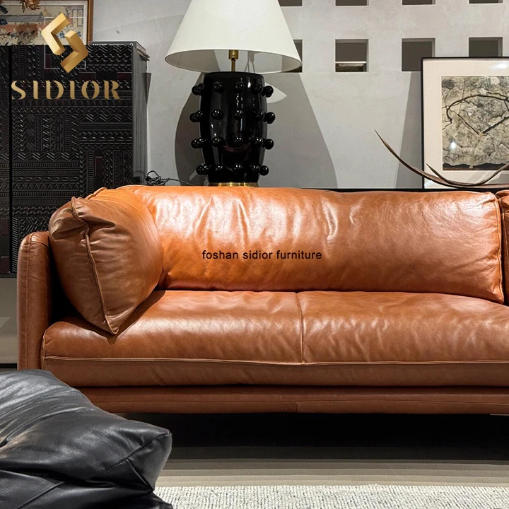 Genuine leather sectional vintage  accent sofa set furniture living room couch living room sofas for lobby furniture