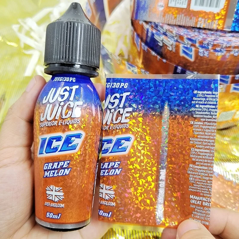 GH-Printing costom Holographic vinyl waterproof heat shrink sleve label  Gold Foil  for Plastic Bottles label