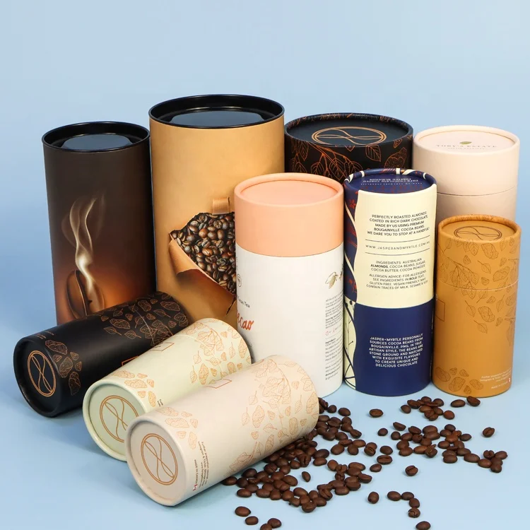 Free sample luxury cylinder cardboard paper tube food grade packaging box for coffee bean protein powder spice salt gum red tea
