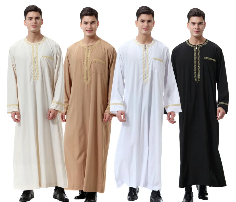 Мусульманский арабский ближневосточный мужской халат с принтом на молнии с воротником горячий халат для мужчин