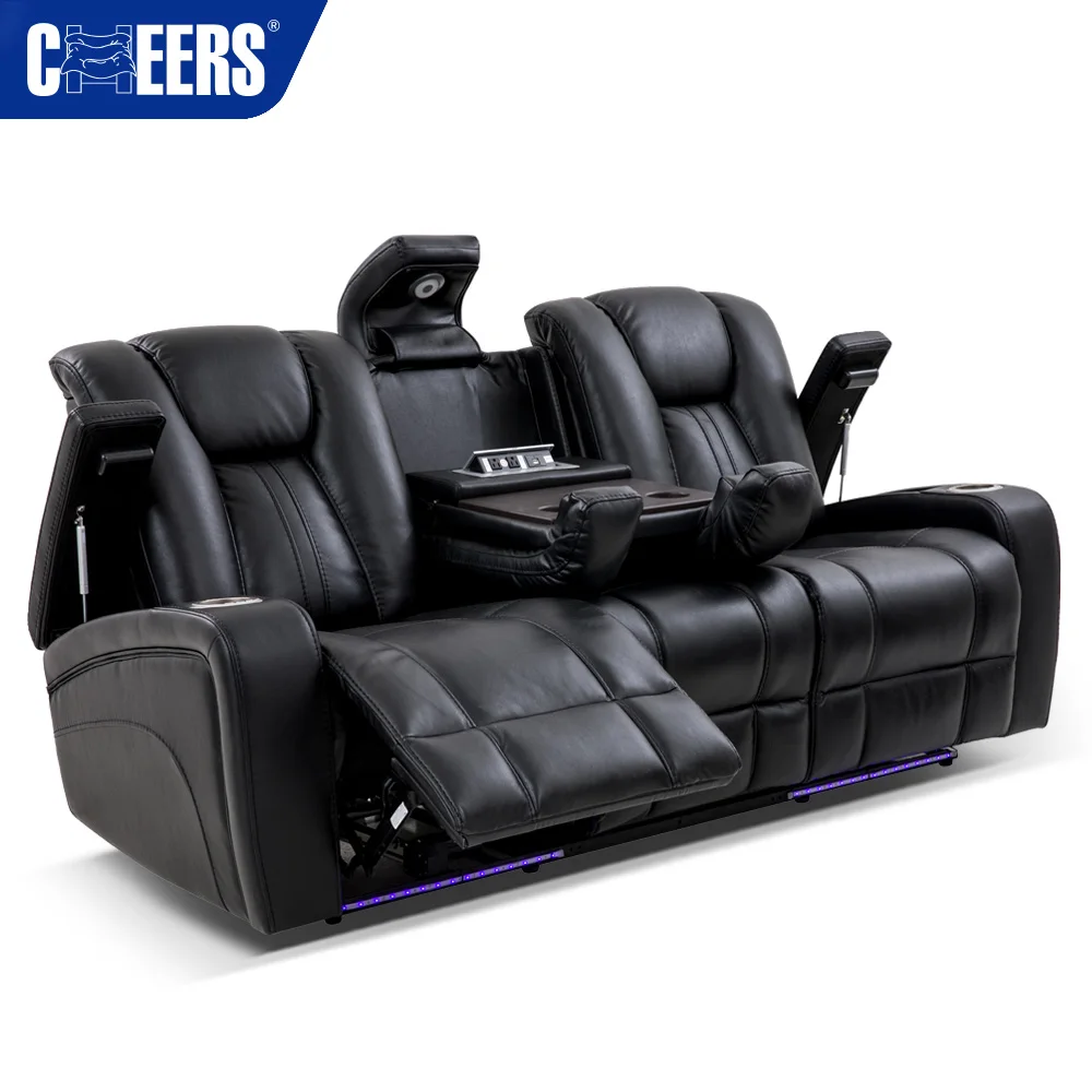MANWAH CHEERS Electric Fabric 3+2+1 Recliner Sofa Set With Led Light and Storage Box Cup Holder