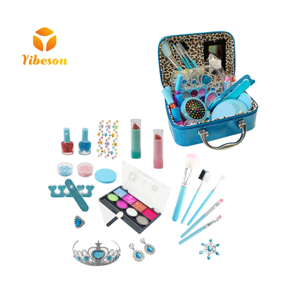 Factory Direct Sale Girl Gift Dress Up Game Playthings Safety Material Lipstick Eye Shadow Cosmetic Bag Princess Makeup Set Toys