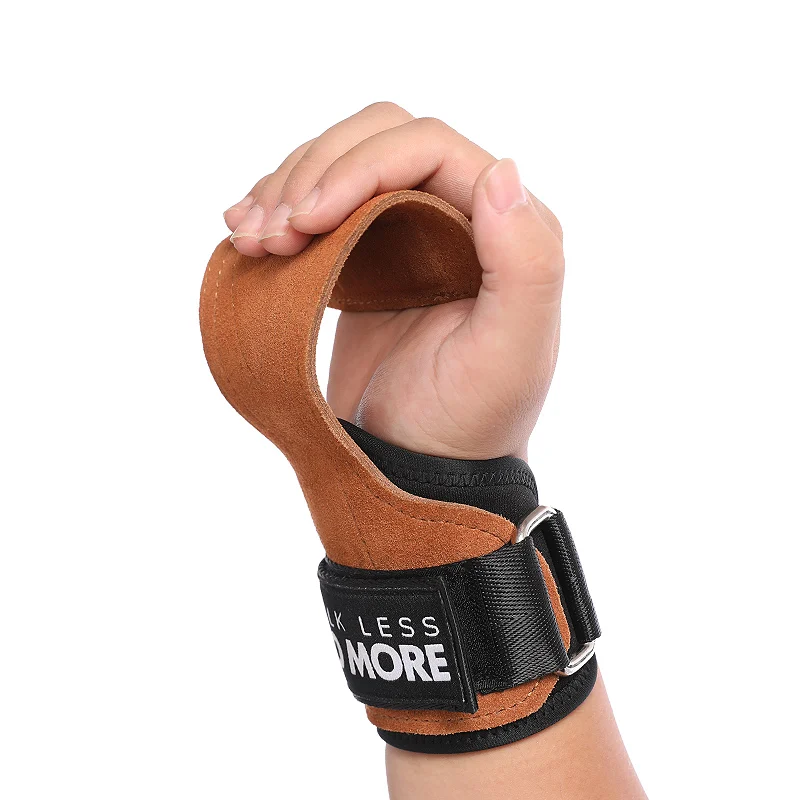 Aolikes Adjustable Non-Slip Weight Lifting Grips Leather Hooks Straps for Deadlifts Pull-ups Heavy Shrugs Wrist Wrap Wrap Gloves