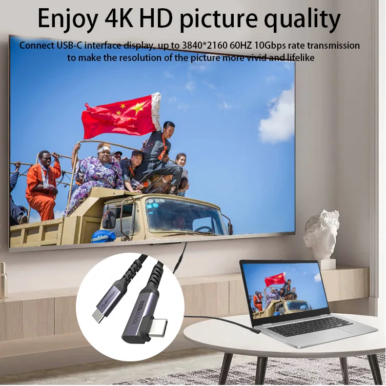 100W 90 Degree L Type Elbow Fast Charging Zinc-Alloy Usb C Data Cable Right Angle Fast Data Sync Charger Cable For Mobile Phone