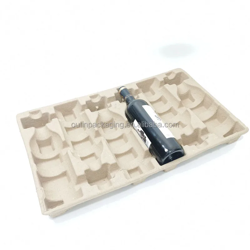 biodegradable eco Molded pulp wine bottle packaging inner tray wine bottle shipper tray paper pulp tray for wine bottles carrier