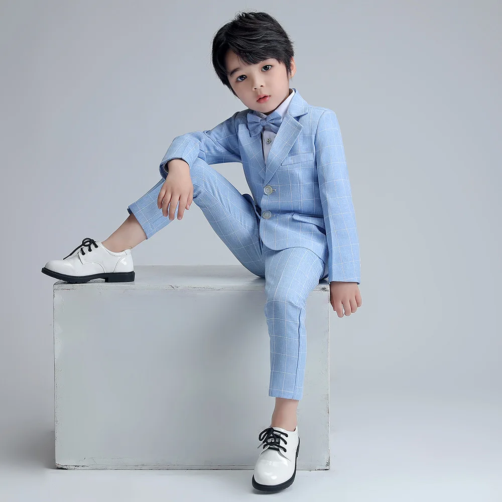 Children Summer Spring Single Breasted Suit Set Boys Handsome Blazer Pants 3pcs Clothes Set Kids Performance Party Costume