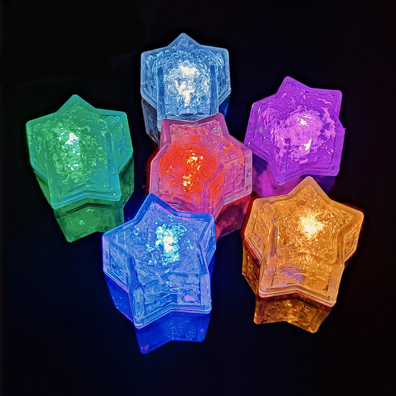 New upgrade inductor star shape custom logo led ice cube lights bucket led ice blue cubes wholesale for bar baby shower toys