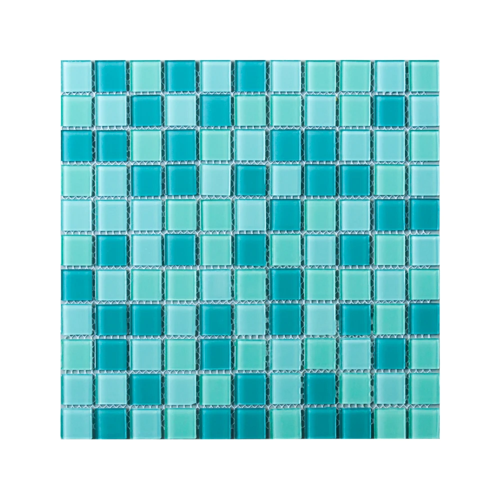 Bathroom Kitchen Backsplash Color Mixed Turquoise Glass square Glossy Crystal Mosaic Swimming Pool