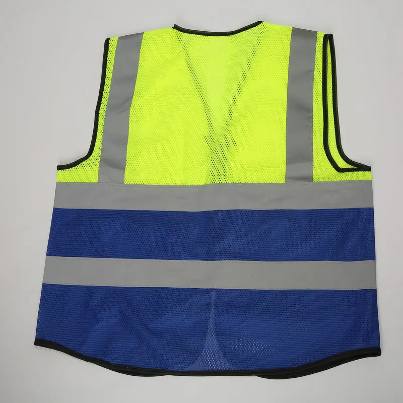 Construction Safety Site Multi Pocket V-Neck Green And Blue Reflective Vest Environmental Sanitation Work Reflective Clothes