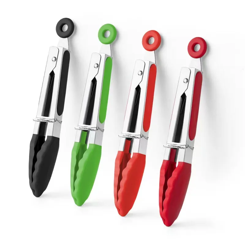 high quality 7, 9, 12, 14, 16 inch Kitchen tool Silicone food tongs Heat-resistant 430 stainless steel BBQ tongs for cooking