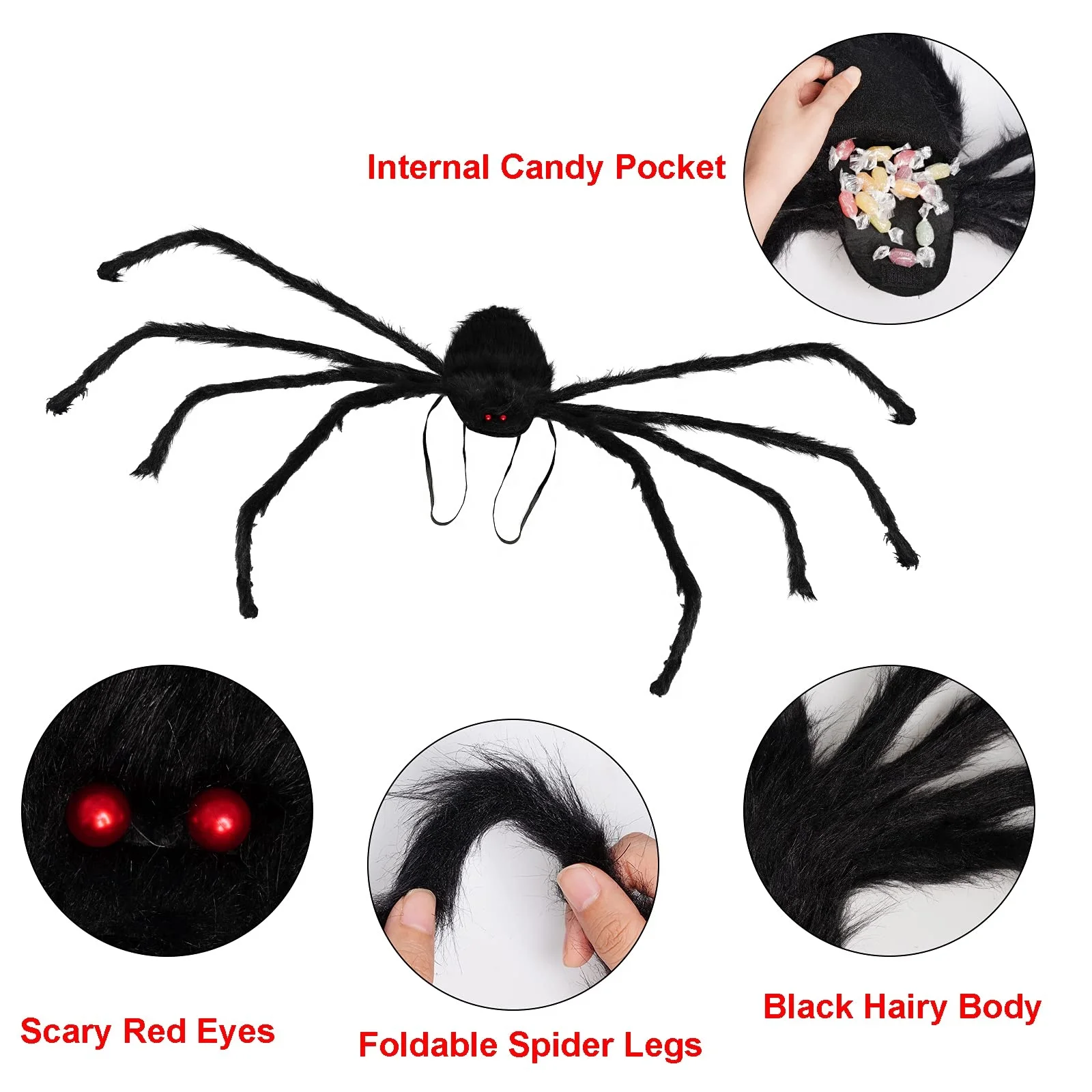 Huge Scary Colorful Black Spider Backpack Candy Bag Storage For Halloween Kids Adults Toy Funny Costume Props Novelty Gadgets
