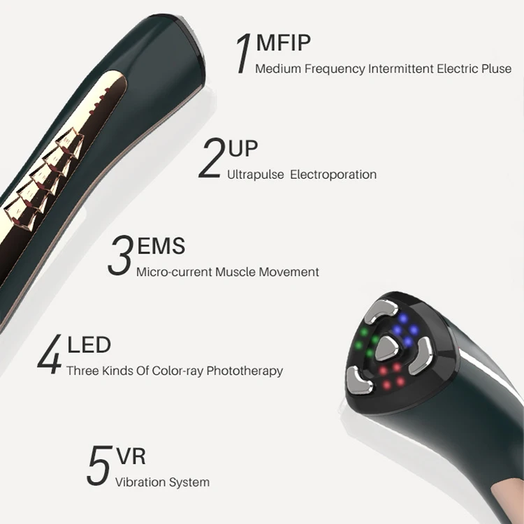 Skin Rejuvenation Face Care Beauty Device Eye Massager Red Blue Green LED Light Therapy Galvanic RF&EMS Facial Massager