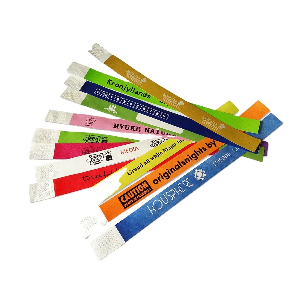 High Quality Gifts Types Custom waterproof resistant adhesive Events Party paper tyvek Wrist bands