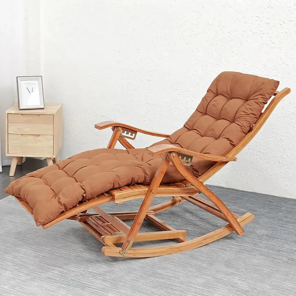 Outdoor Sun Lounger Chair Bamboo Rocking Chair Recliner Garden Deck Chair for Elderly